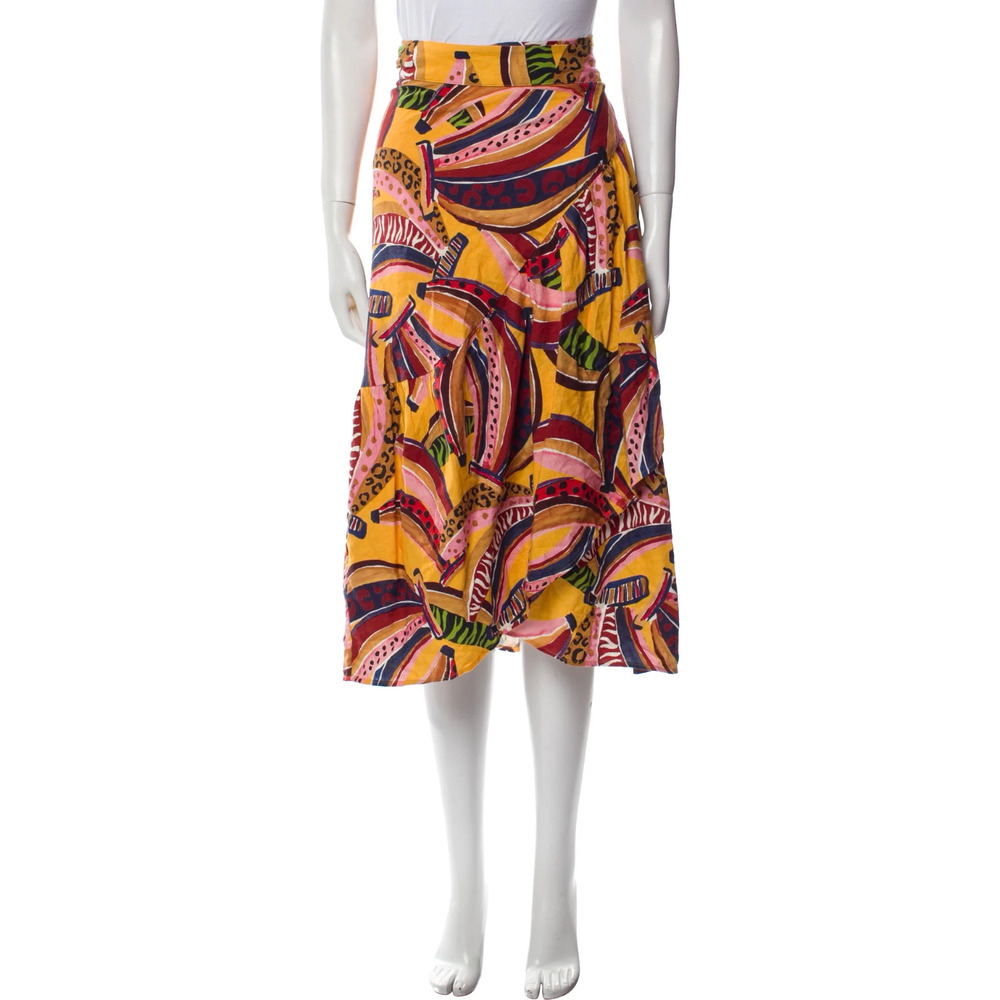 FARM RIO Linen Banana Wrap Skirt Size Small Midi Tropical Colorful NEW - Picture 4 of 7